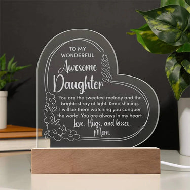 To My Wonderful Awesome Daughter - Engraved Acrylic Heart Plaque Gift Set - SLDDL0033 - Sunshine Letters Co